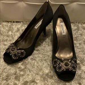 Alfani evening satin and rhinestone shoes.